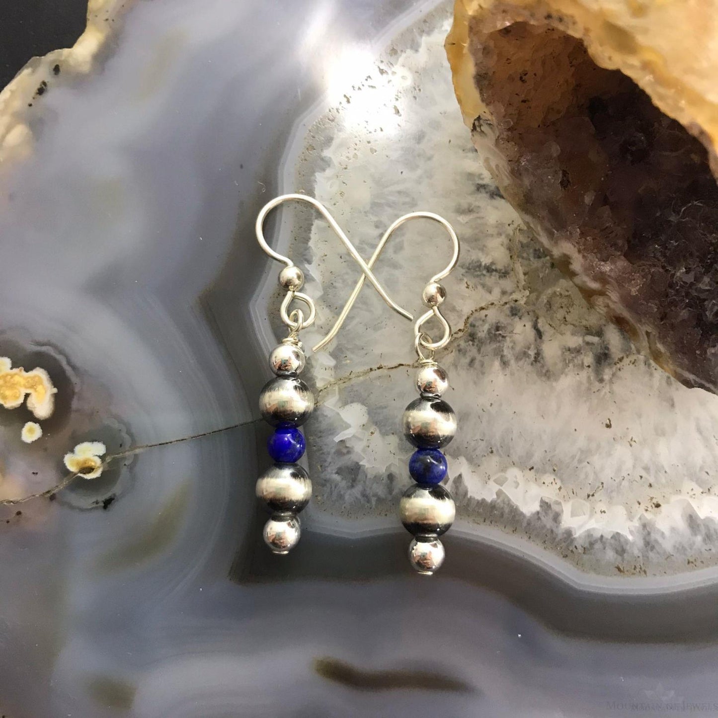 Carolyn Pollack Sterling Silver Navajo Pearl & Lapis Bead Dangle Earrings For Women