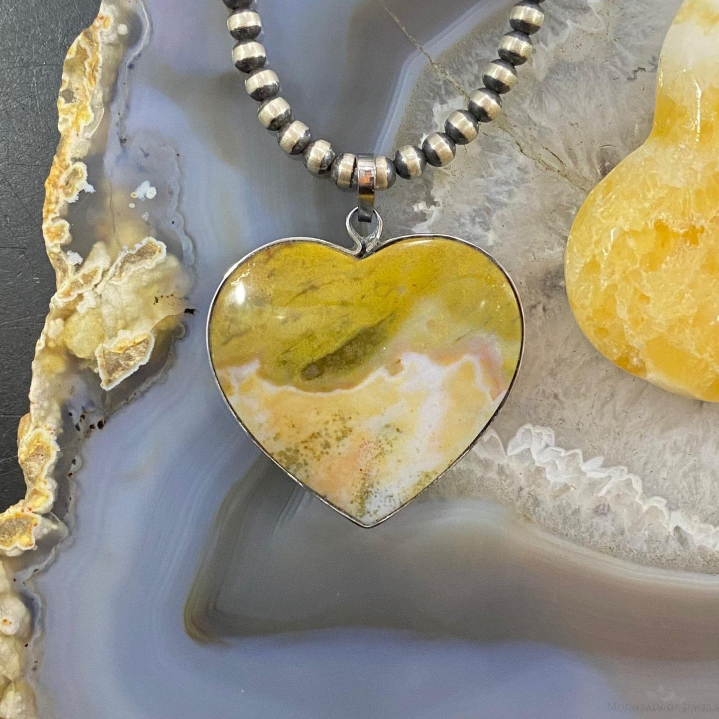 Heart Shape Ocean Jasper Crystal Pendant For Women Set in Stainless Steel #109