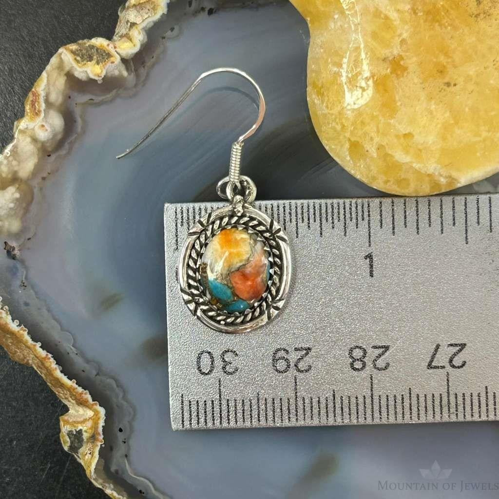 Sterling Silver Southwestern Style Spiny Oyster Turquoise Dangle Earrings For Women #2