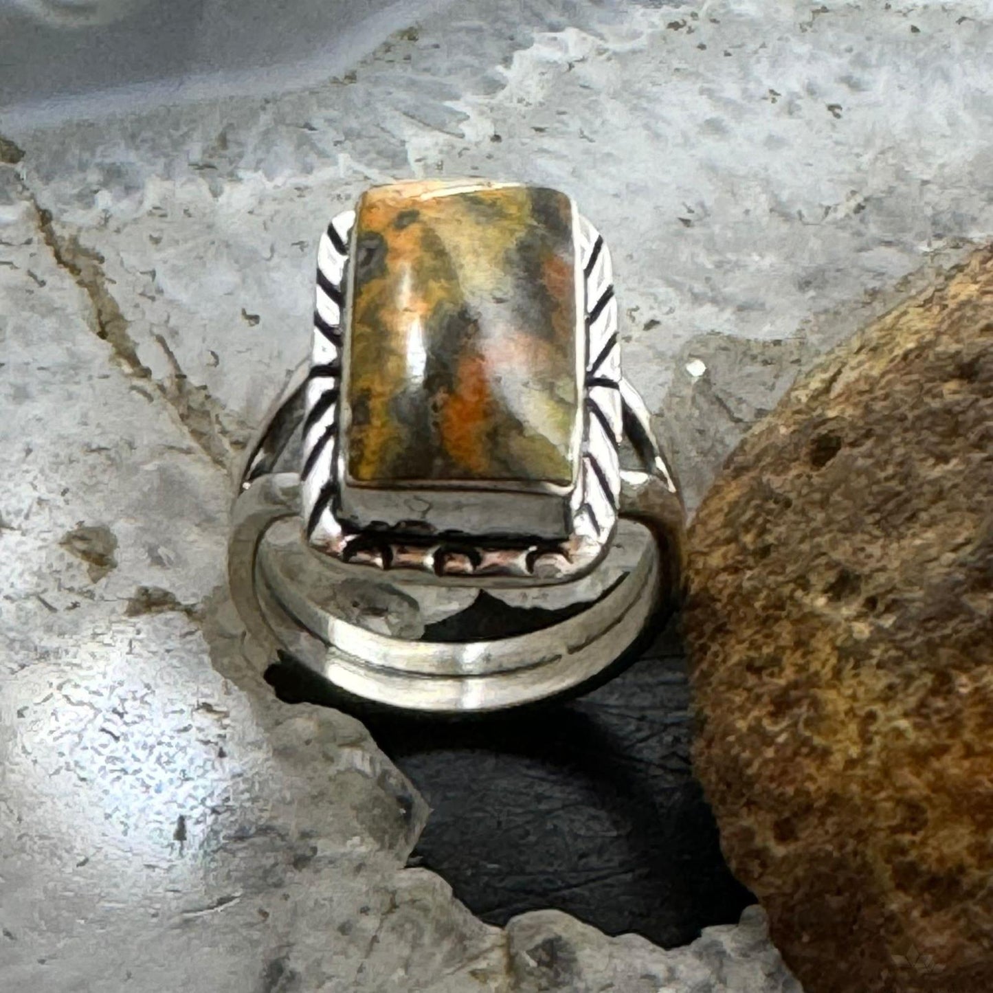 Native American Sterling Silver Bumblebee Jasper Bar Ring Size 5.25 For Women #1