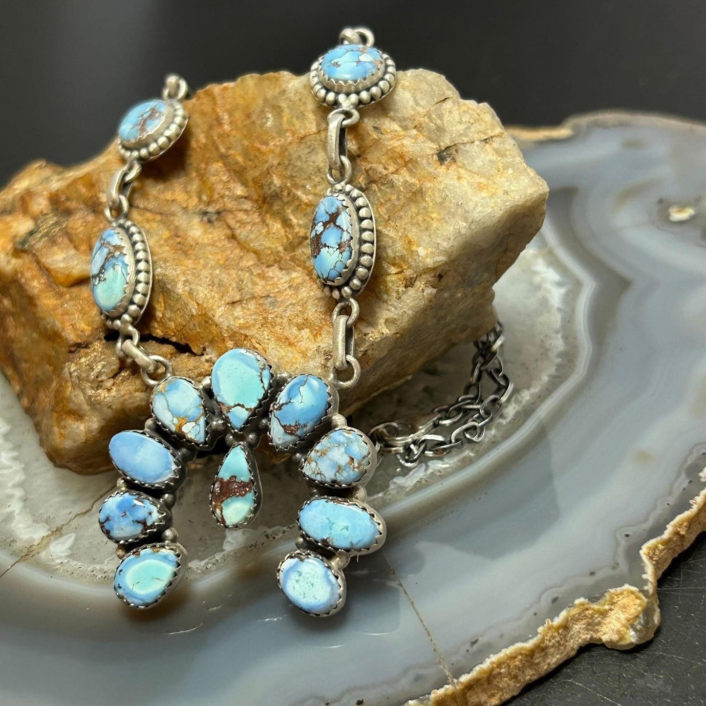 Sterling Silver Southwestern Style Golden Hill Turquoise Naja 20" Necklace For Women