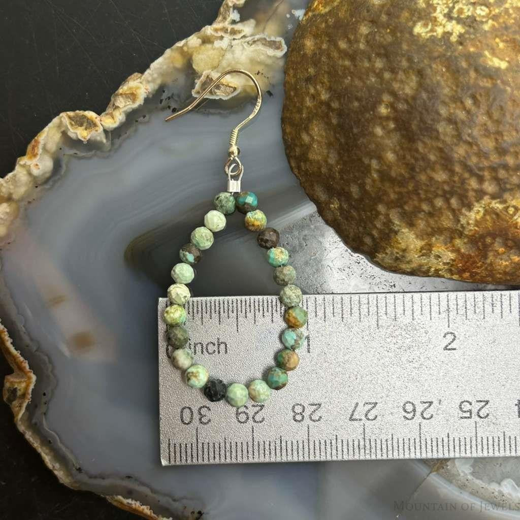 Sterling Silver Faceted Hubei Turquoise Hoop Dangle Earrings For Women