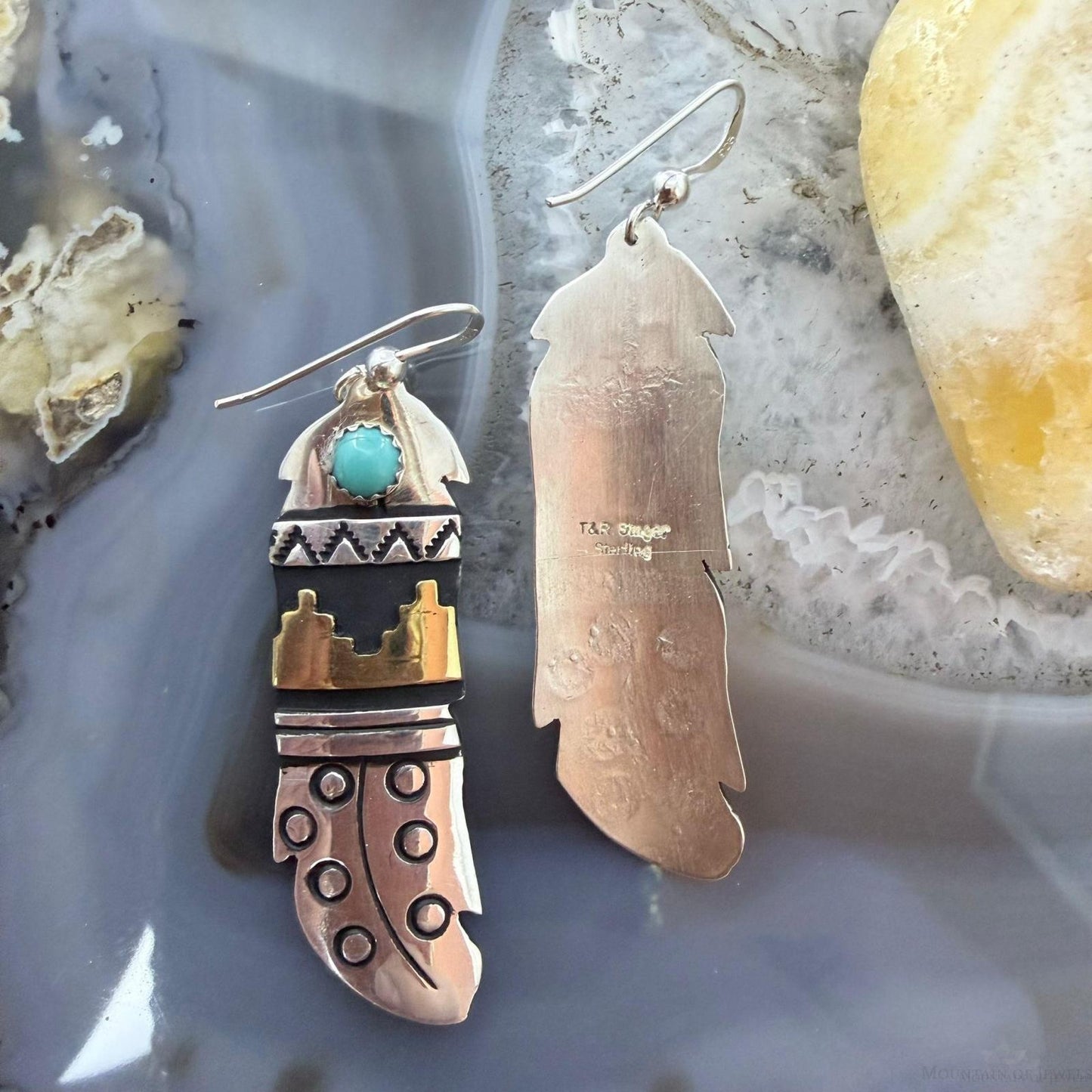 Tommy & Rosita Singer Sterling Silver & GF w/Turquoise Dot Dangle Earrings For Women