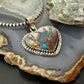 Sterling Silver Southwestern Style Turquoise Spiny Oyster Heart Pendant For Women #1