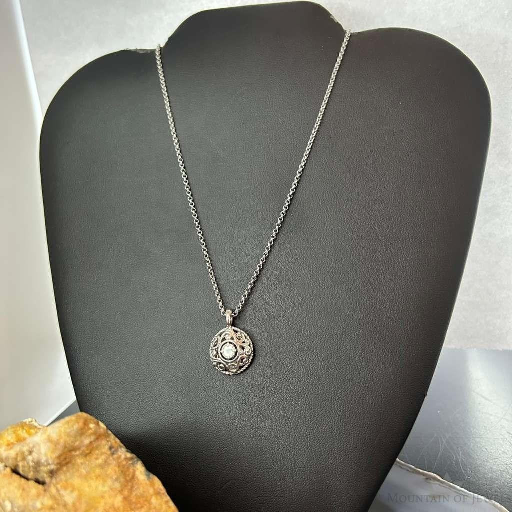 Carolyn Pollack Sterling Silver White Topaz in Round Swirl Pendant Necklace For Women