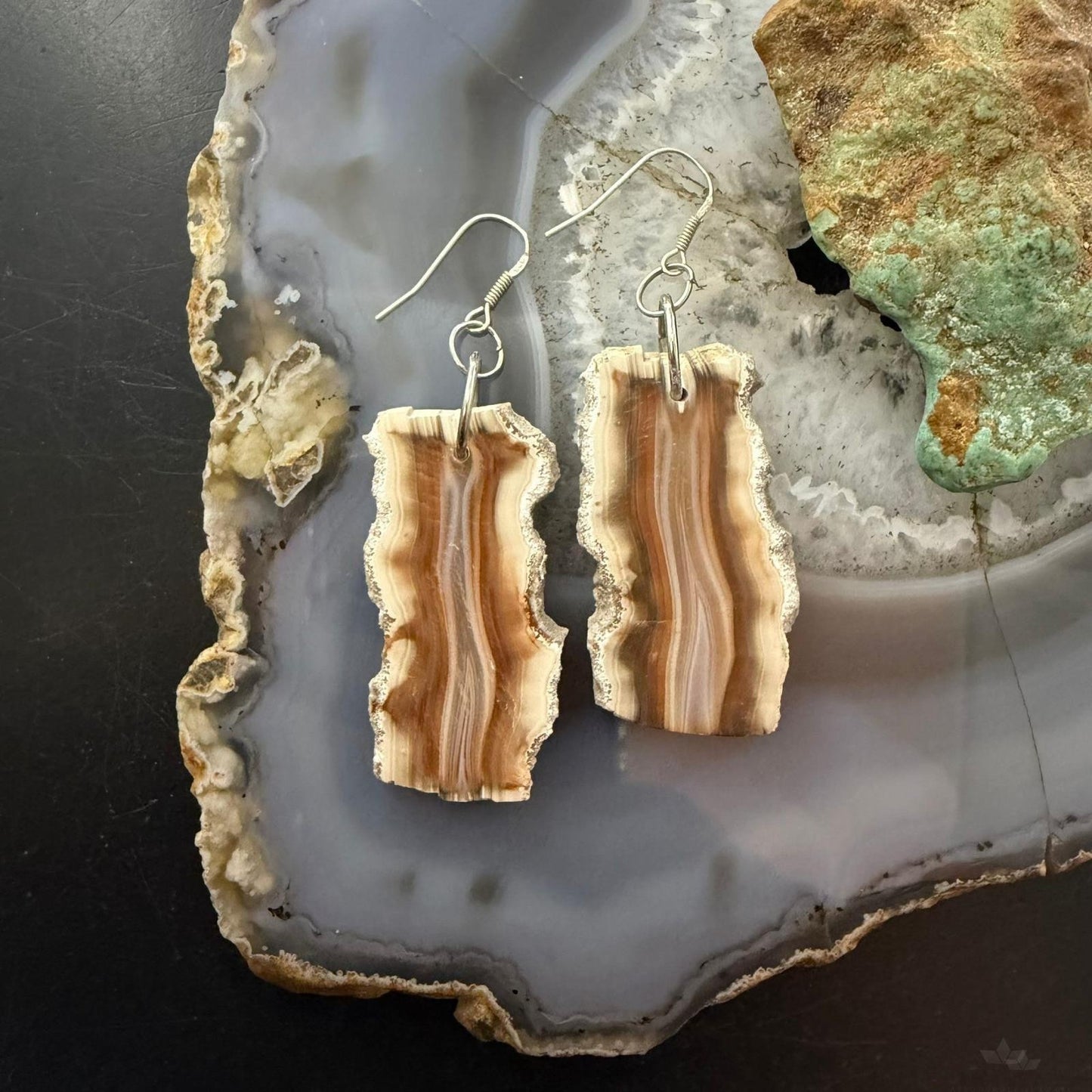 Sterling Silver Agate Slab Dangle Earrings For Women #400
