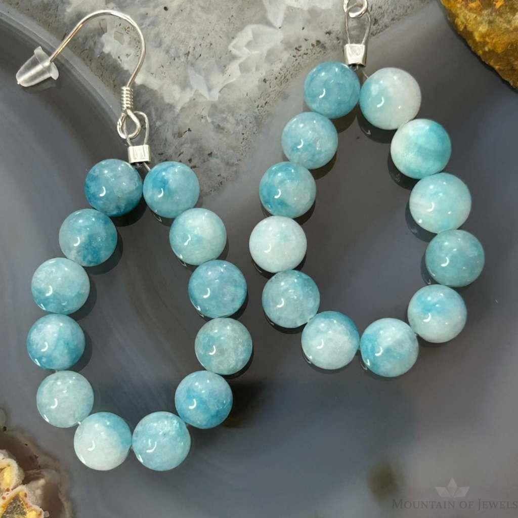Sterling Silver Larimar Beads Hoop Dangle Earrings For Women