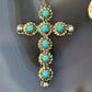 Vintage Signed Sterling Silver Petite Point Turquoise Unisex Cross Pendant