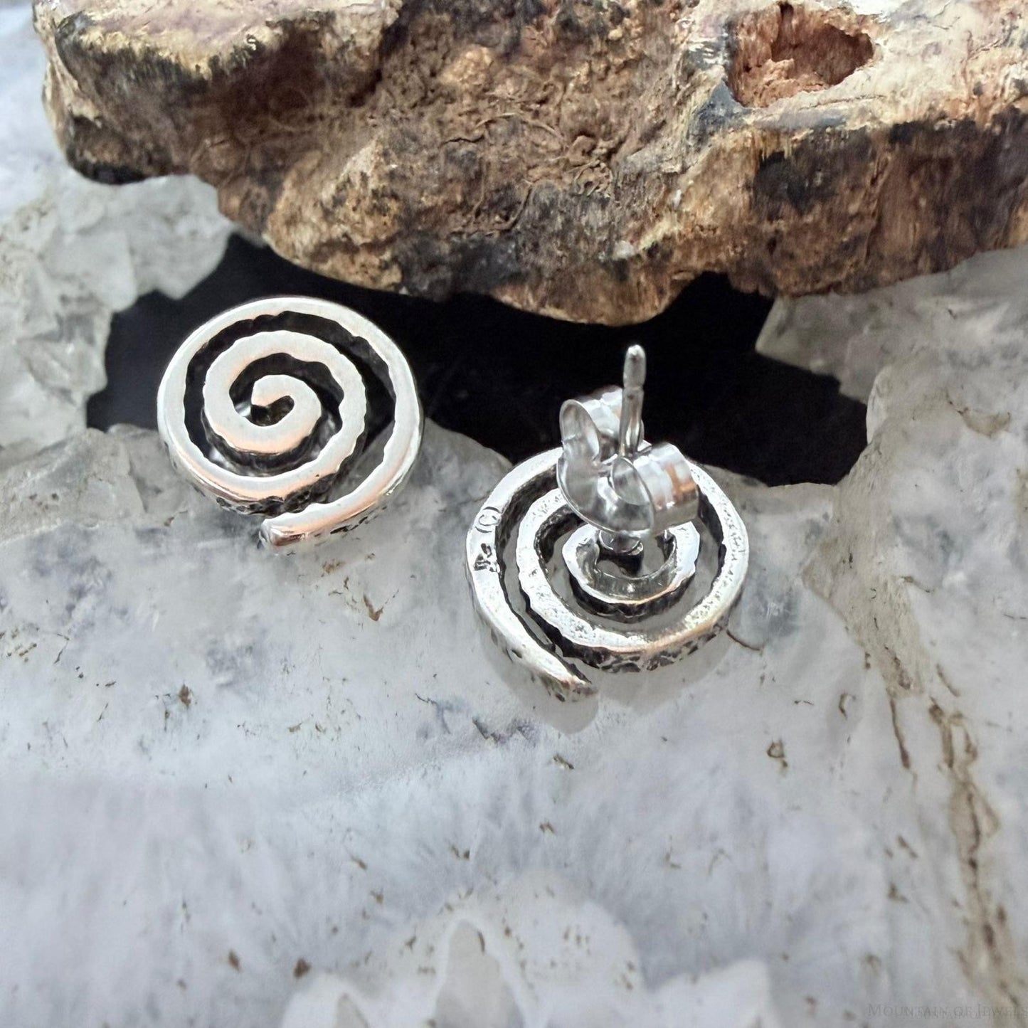 Native American Sterling Silver Swirl Circle of Life Stud Earrings For Women