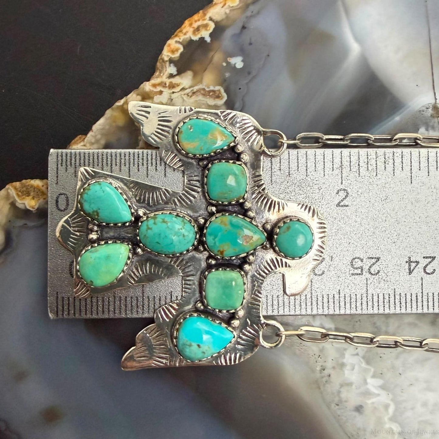 Sterling Silver Southwestern Style Kingman Turquoise Thunderbird Pendant Necklace #2