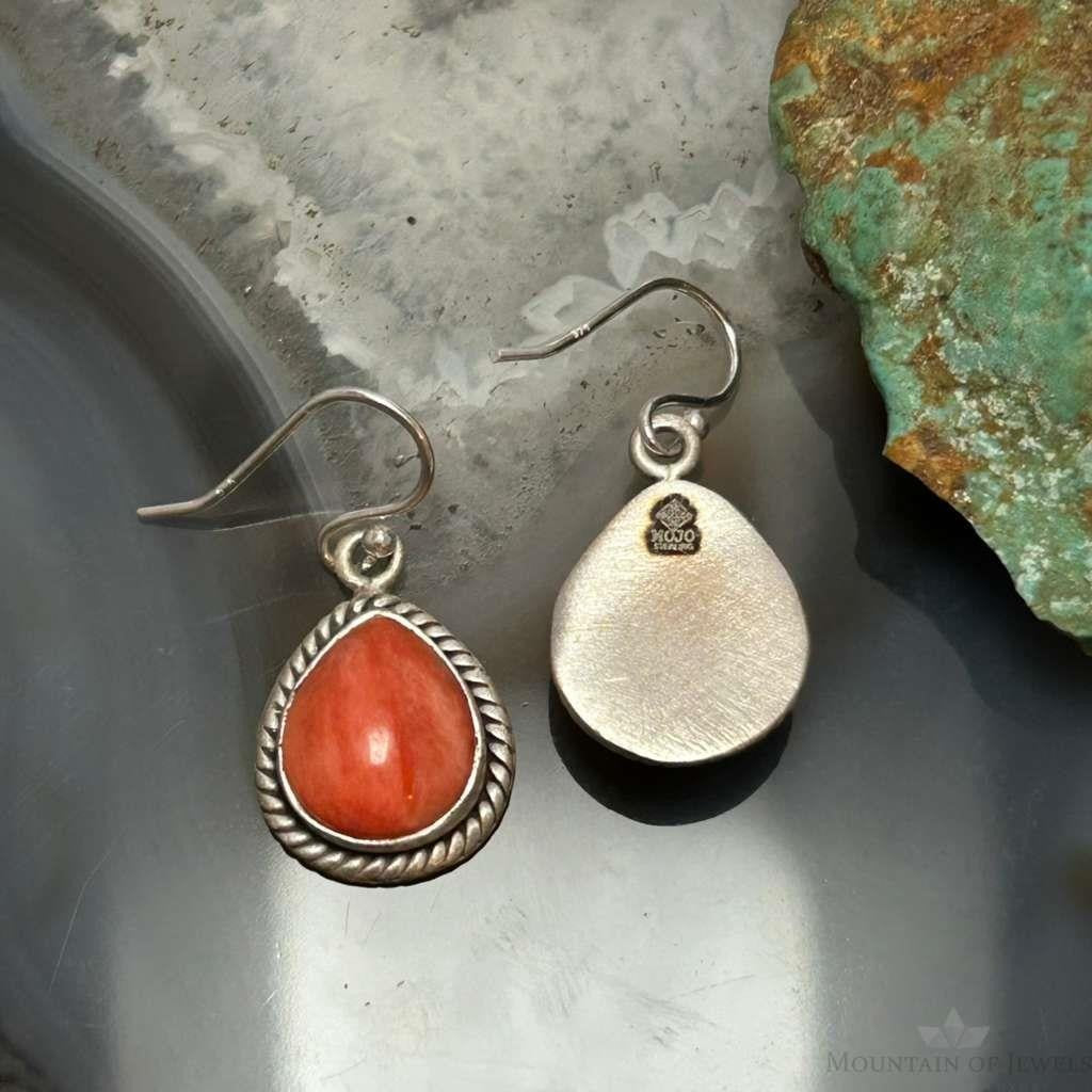 Sterling Silver Southwestern Style Teardrop Spiny Oyster Dangle Earrings For Women