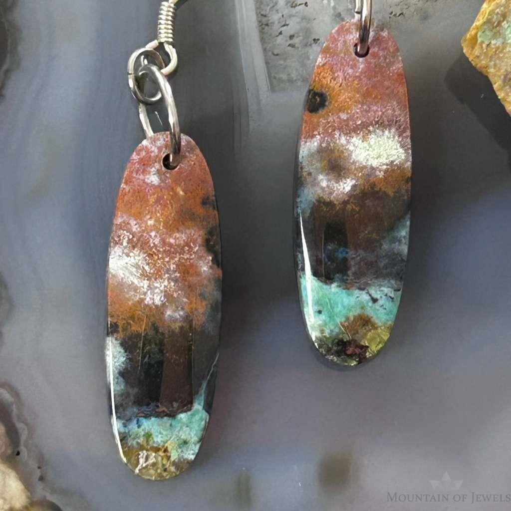 Sterling Silver Oval Chrysocolla Slab Dangle Earrings For Women #330
