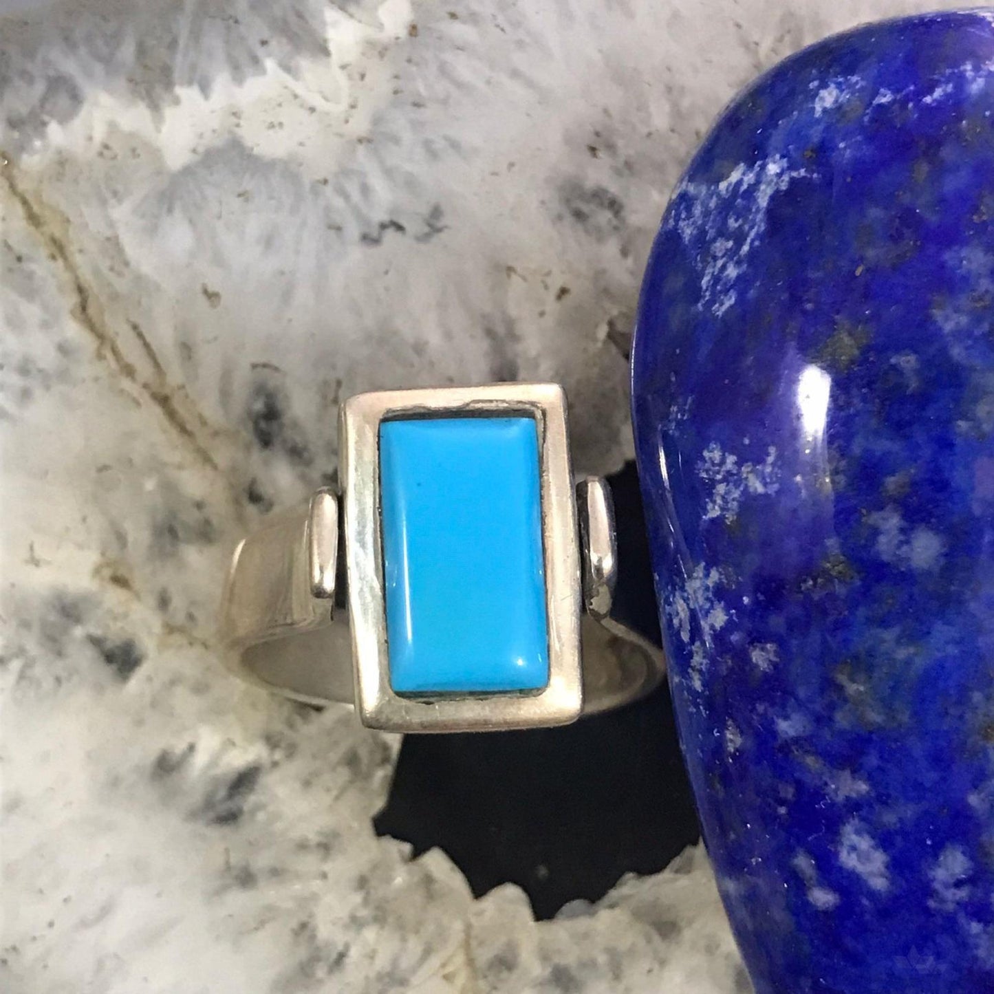 Christin Wolf Vintage Sterling Silver Lapis Turquoise Reversible Ring Size 9.75 For Women