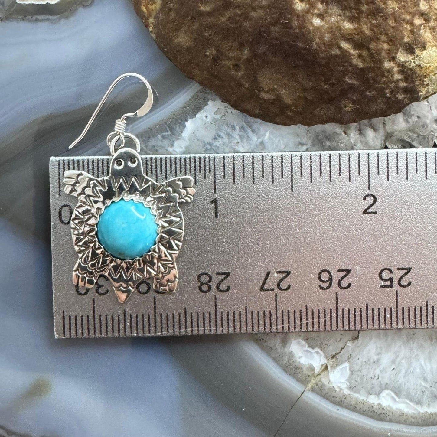 Brad Panteah Sterling Silver Turquoise Stamped Turtle Dangle Earrings For Women