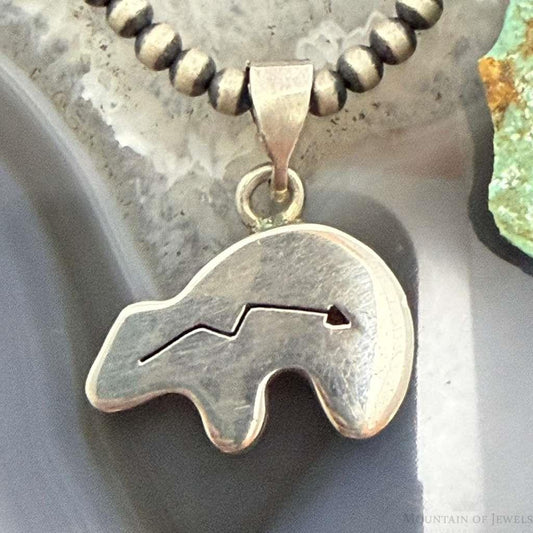 Vintage Native American Silver Fetish Bear Pendant For Women