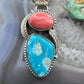 Native American Sterling Silver Oval Orange Spiny Oyster W/Triangular Turquoise Pendant For Women