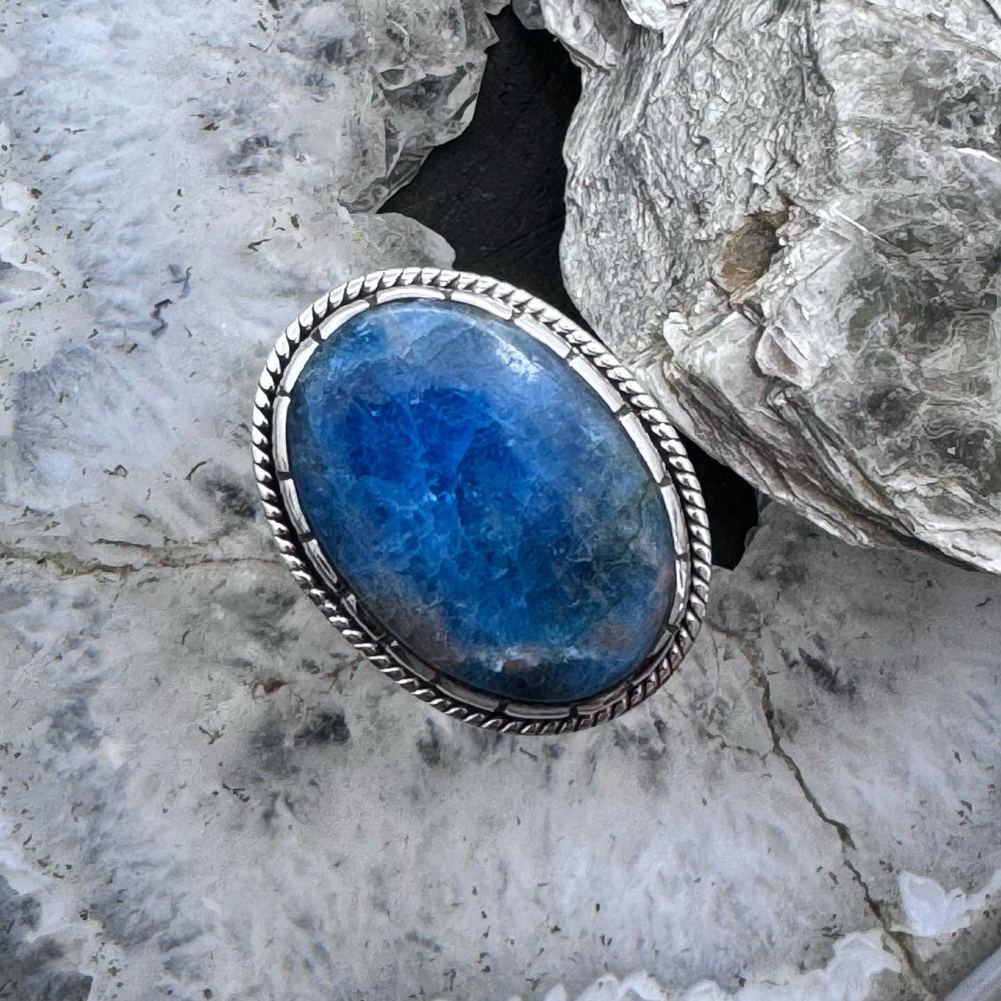 Sterling Silver Southwestern Style Oval Chrysocolla Ring Size 9.5 For Women