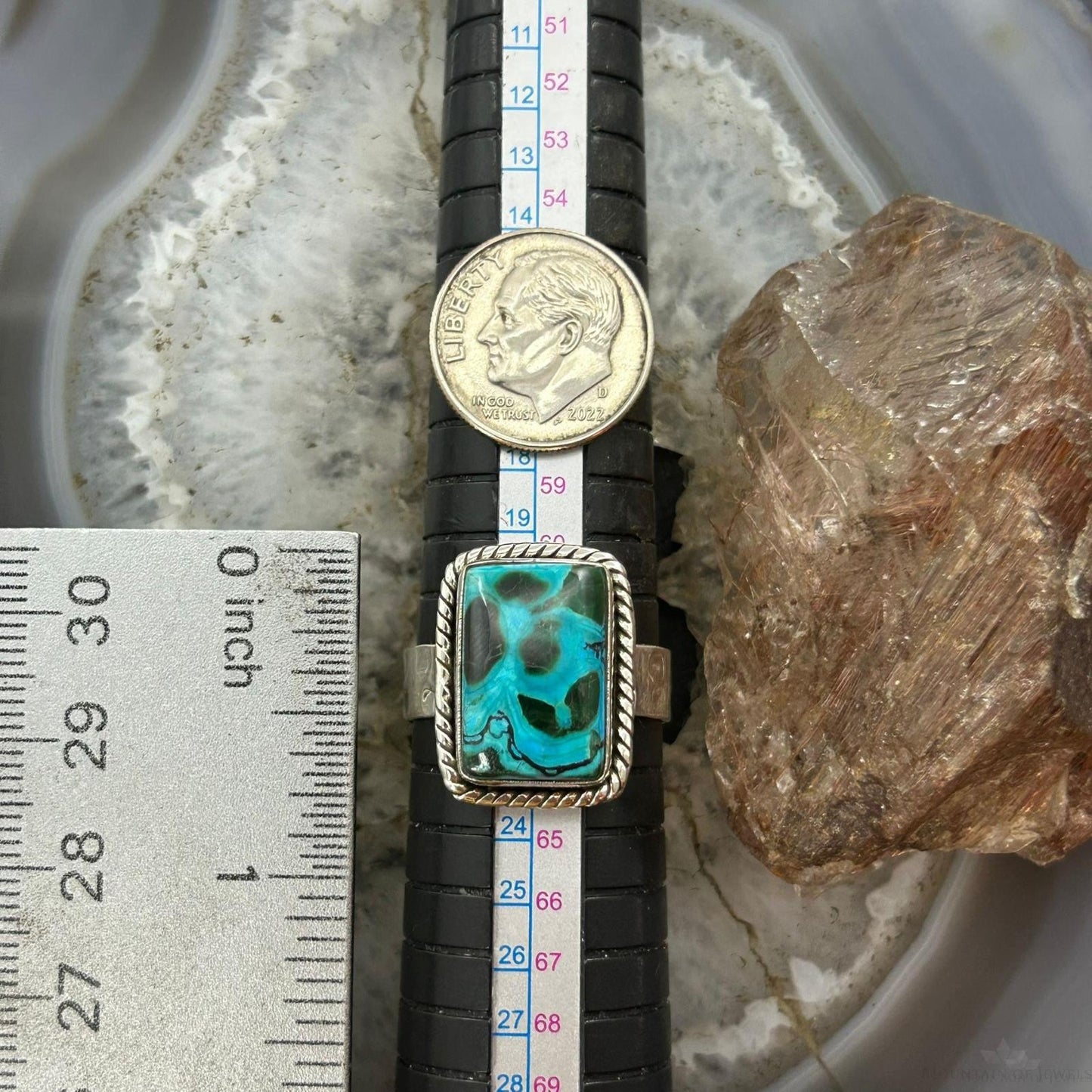 Sterling Silver Southwestern Style Malachite Chrysocolla Bar Ring Size 10 For Women