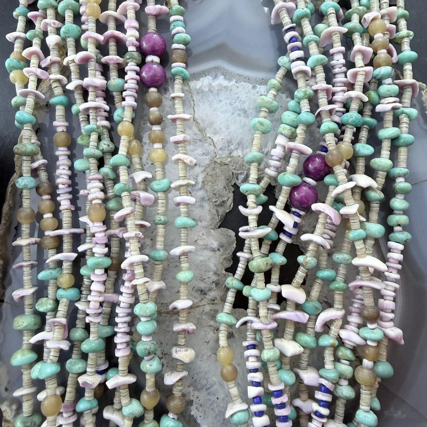Vintage Native American 10 Strands Heishi and Multistone 30" Necklace For Women