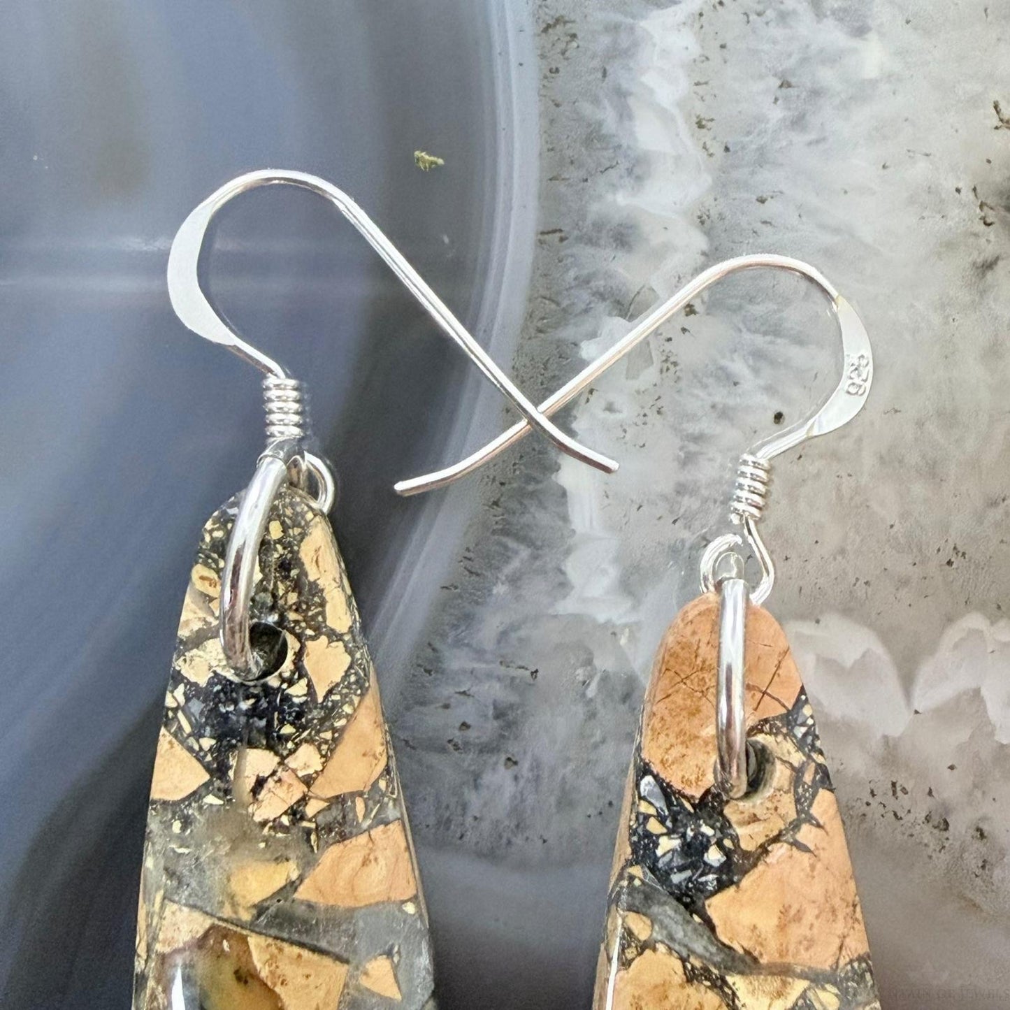 Sterling Silver Teardrop Maligano Jasper Slab Dangle Earrings For Women #502