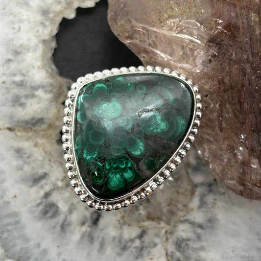 Sterling Silver Southwestern Style Wide Triangle Malachite Ring Size 9 For Women