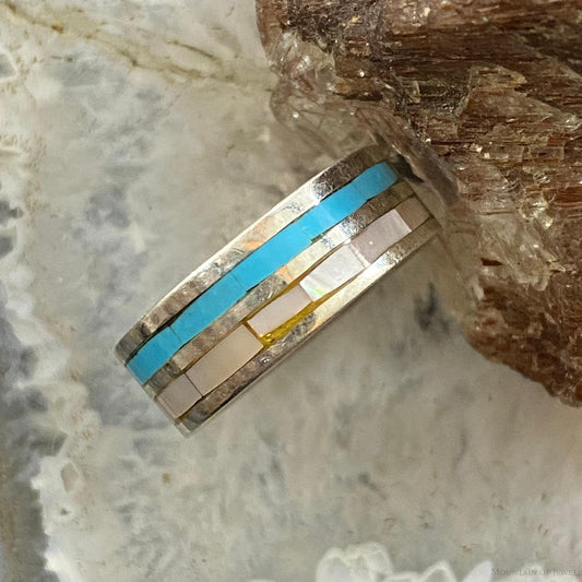 Native American Sterling Silver Turquoise & MOP Inlay Band Size 6 For Women