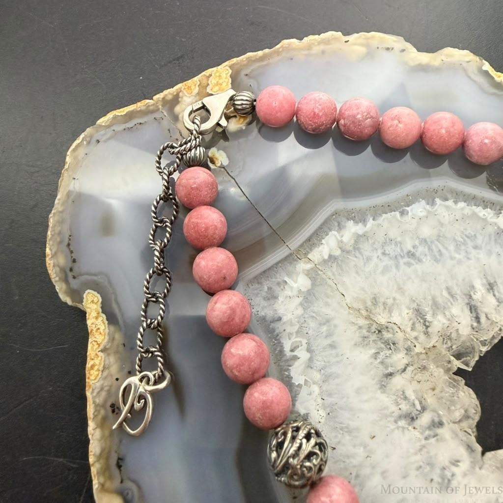 Carolyn Pollack Sterling Silver Round Rhodonite Beads 17"-20" Necklace For Women
