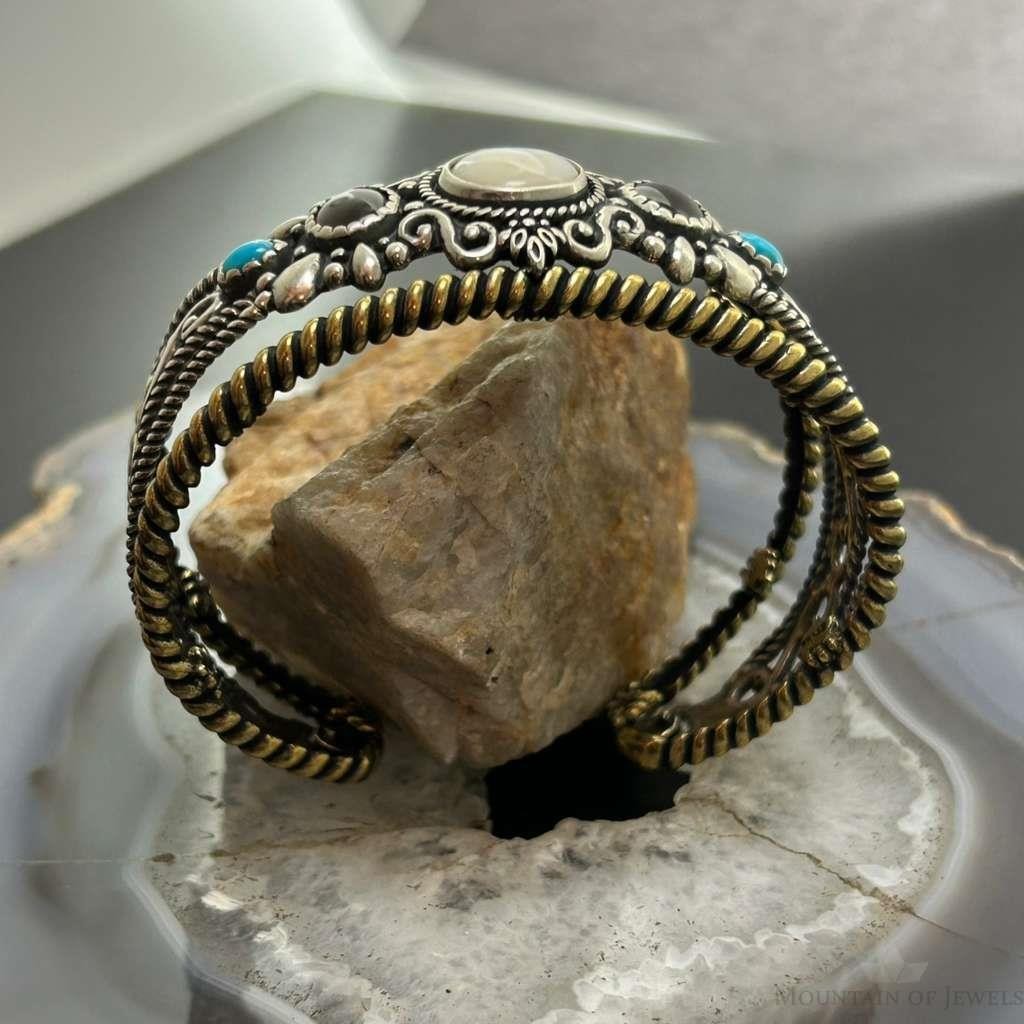 Carolyn Pollack Sterling Silver & Brass MOP, Smoky Quartz, Turquoise Bracelet For Women