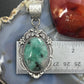 Sterling Silver Southwestern Style Oval Emerald Decorated Pendant For Women