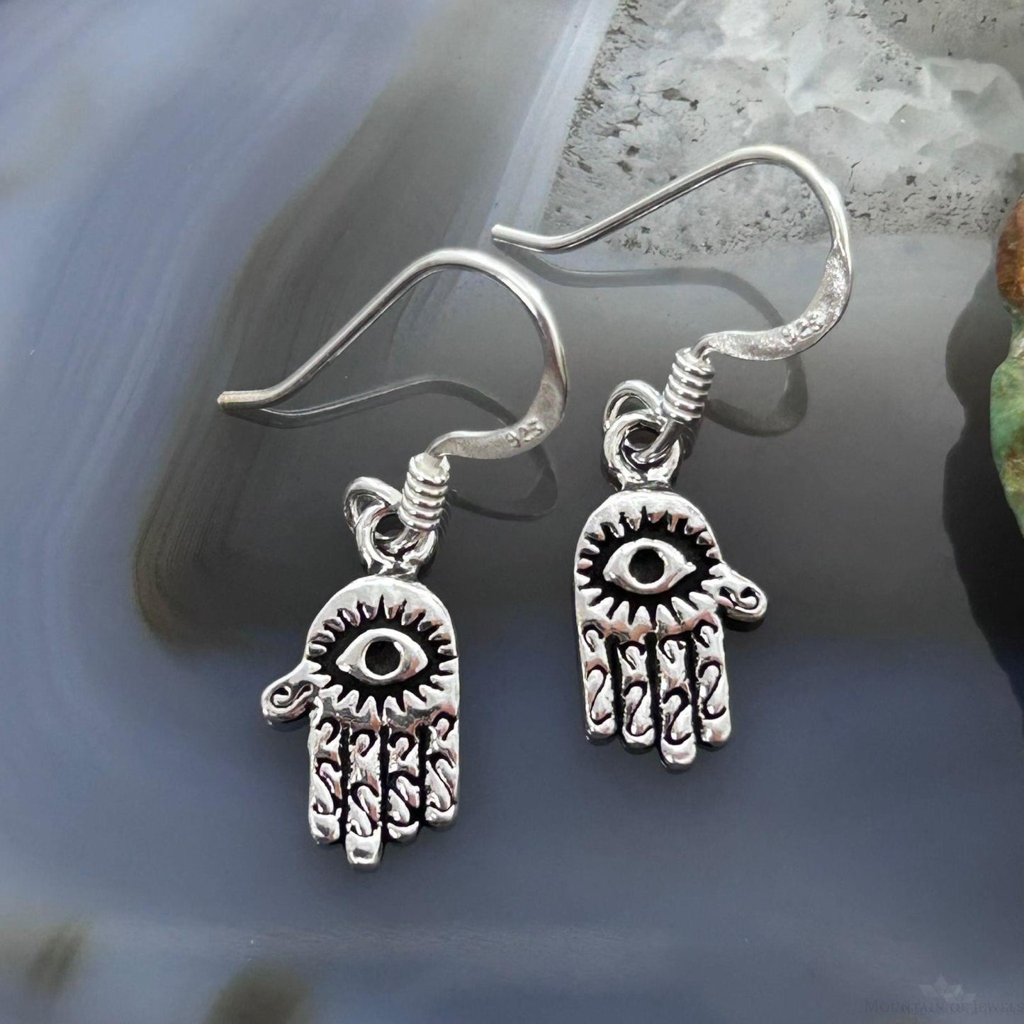 Sterling Silver Hamsa with Evil Eye Fashion Dangle Earrings For Women