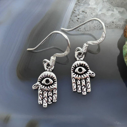 Sterling Silver Hamsa with Evil Eye Fashion Dangle Earrings For Women