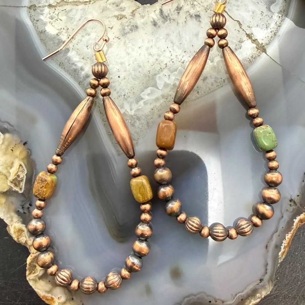 Southwestern Style Copper 3-5mm Navajo Pearl Beads Dangle Earrings For Women