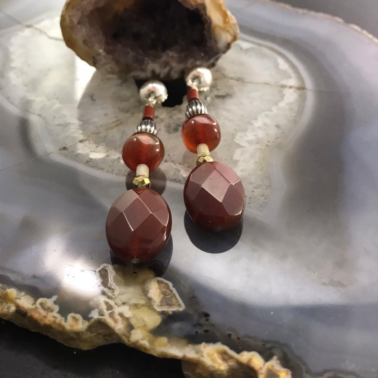 Carolyn Pollack Sterling Silver Pipestone & Carnelian Bead Dangle Earrings For Women