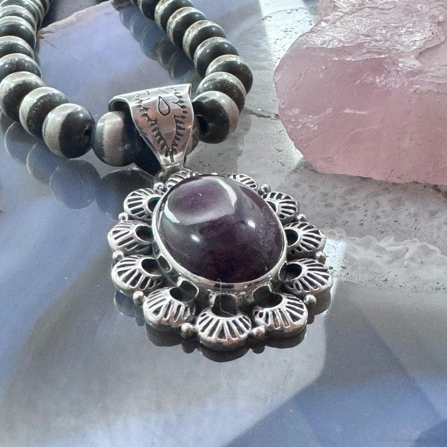 Native American Sterling Silver Oval Purple Spiny Oyster Pendant For Women