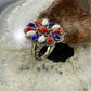 Carolyn Pollack Southwestern Style Sterling Silver Red Coral, White Agate, Lapis Cluster Ring For Women