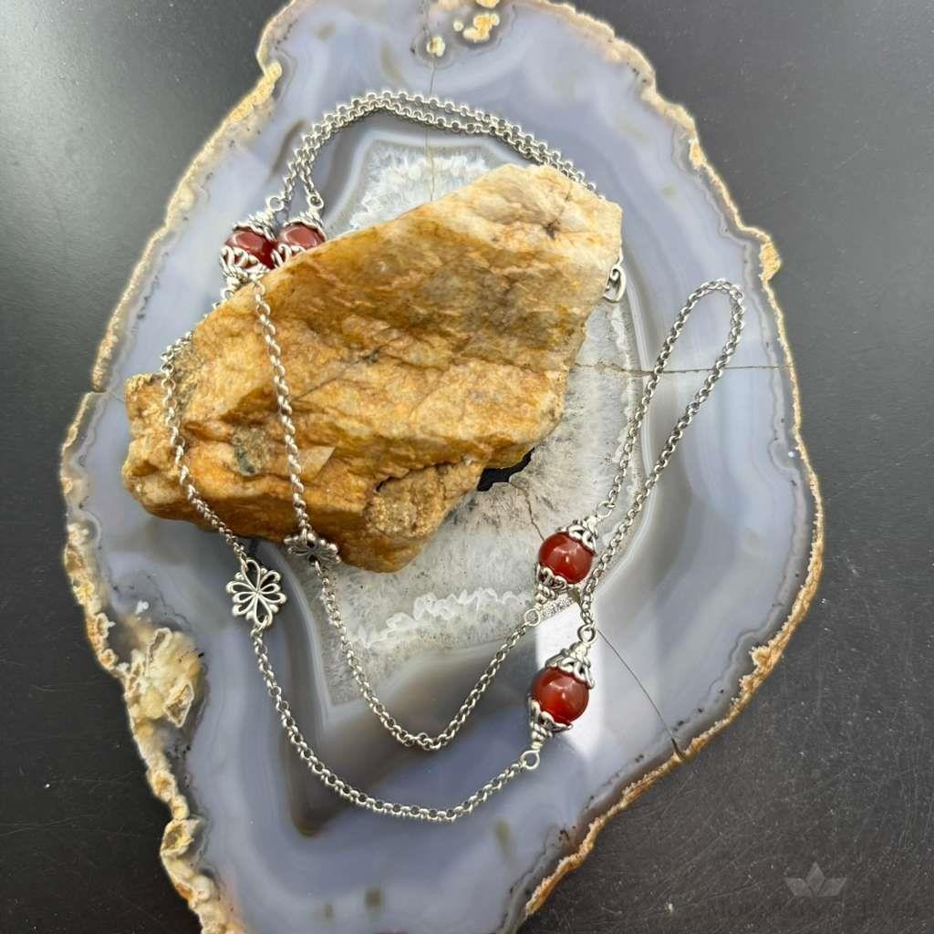 Carolyn Pollack Sterling Silver Chain Link w/Carnelian Beads 31" Necklace For Women