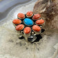 Native American Sterling Spiny Oyster & Turquoise Cluster Ring Size 8 For Women