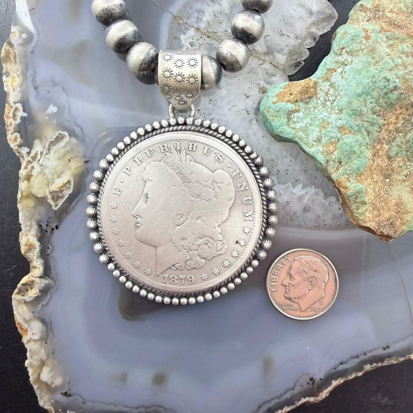 Genuine 90% Silver 1897 US Morgan Dollar Decorated Unisex Pendant