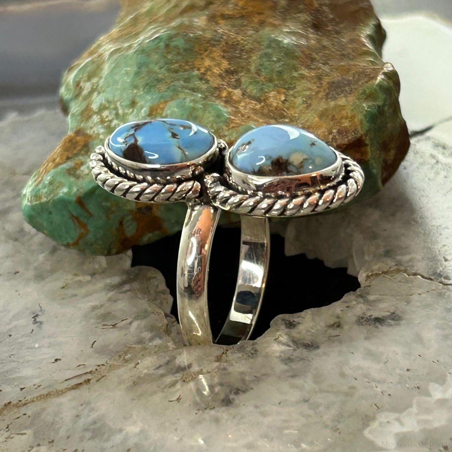 Sterling Silver Southwestern Style 2 Golden Hill Turquoise Ring Size 8.75 For Womenize