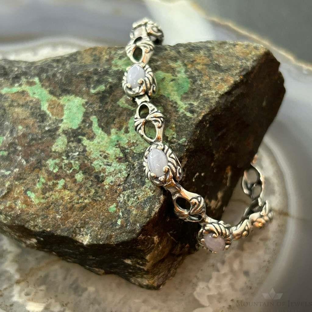 Carolyn Pollack Sterling Silver Oval Blue Lace Agate Link Bracelet For Women