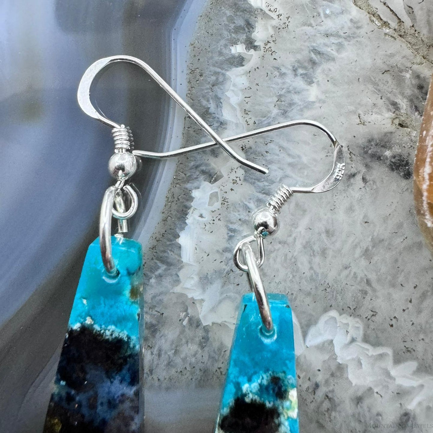 Sterling Silver Trapezoid Chrysocolla Slab Dangle Earrings For Women #211