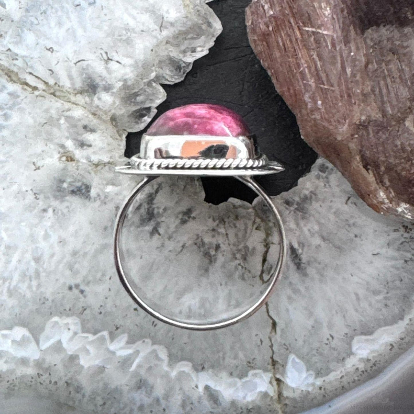 Sterling Silver Southwestern Style Rectangle Thulite Decorated Ring Size 9.5 For Women