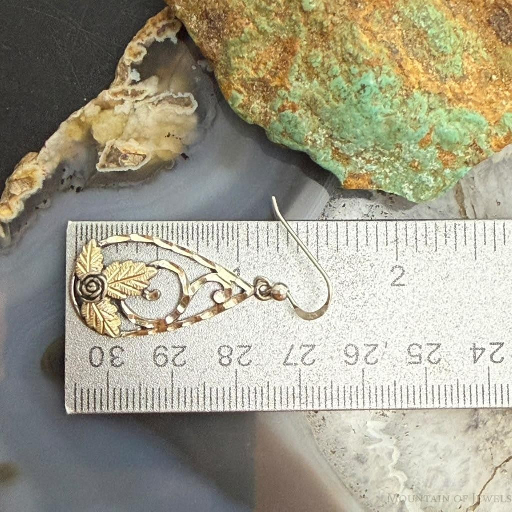 Vintage Sterling Silver Teardrop Swirl, Rose & Leaf Fashion Dangle Earrings For Women