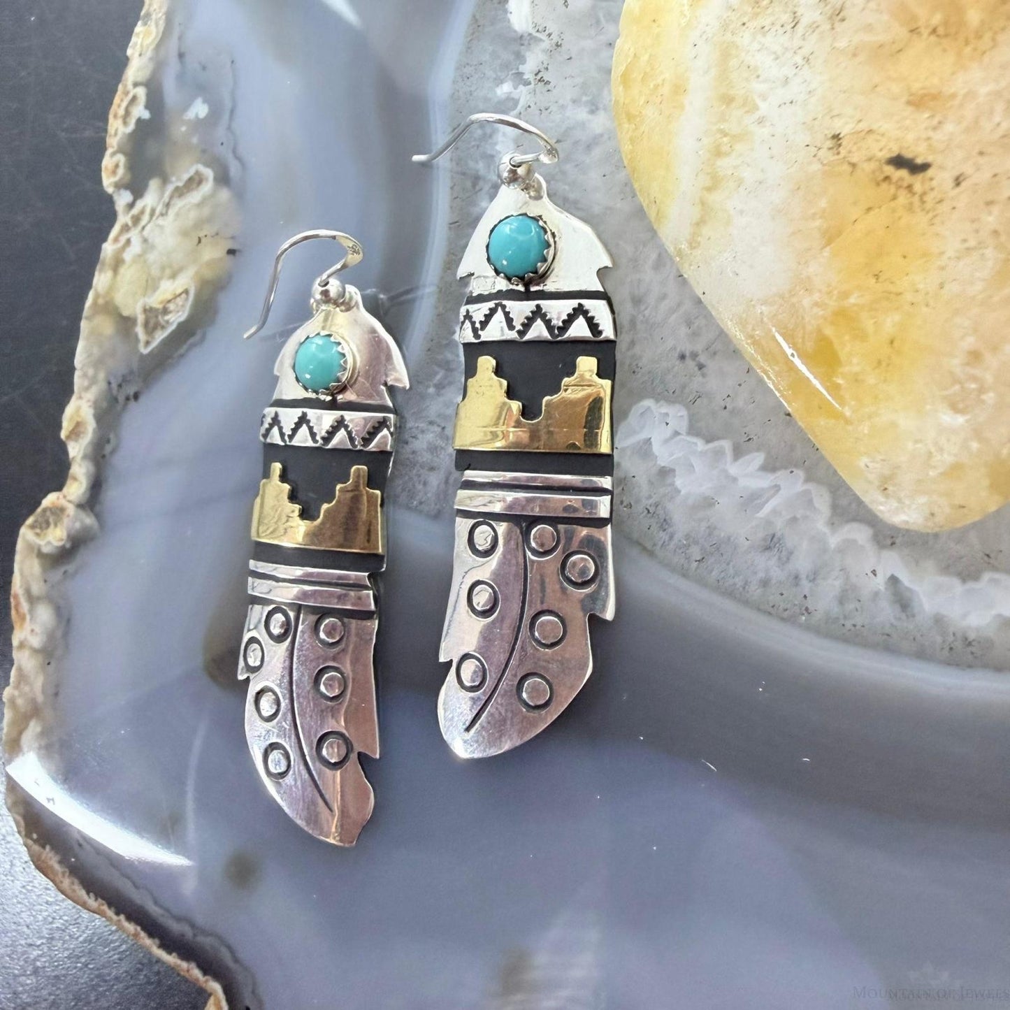 Tommy & Rosita Singer Sterling Silver & GF w/Turquoise Dot Dangle Earrings For Women