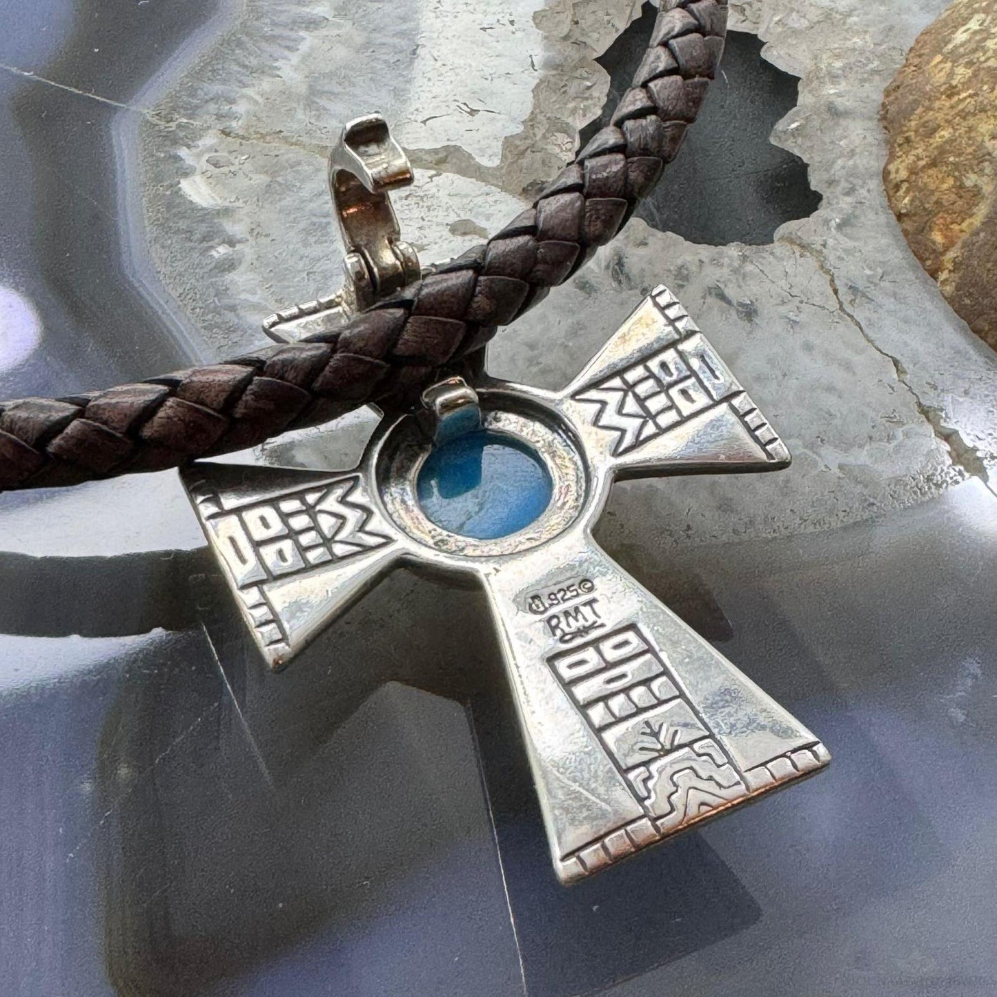 Carolyn Pollack Sterling Silver Round Turquoise Decorated Unisex Cross Pendant