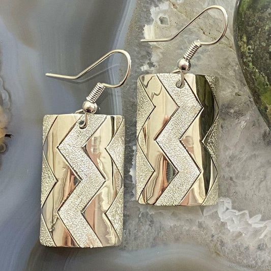 Sterling Silver Pattern Stamped Texture Curved Dangle Earrings For Women #5