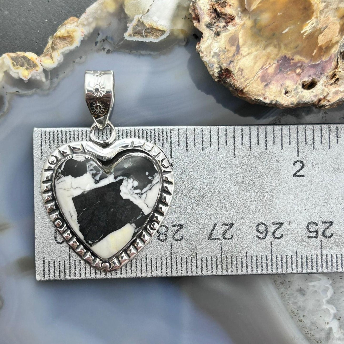 Sterling Silver Southwestern Style White Buffalo Decorated Heart Pendant For Women #1