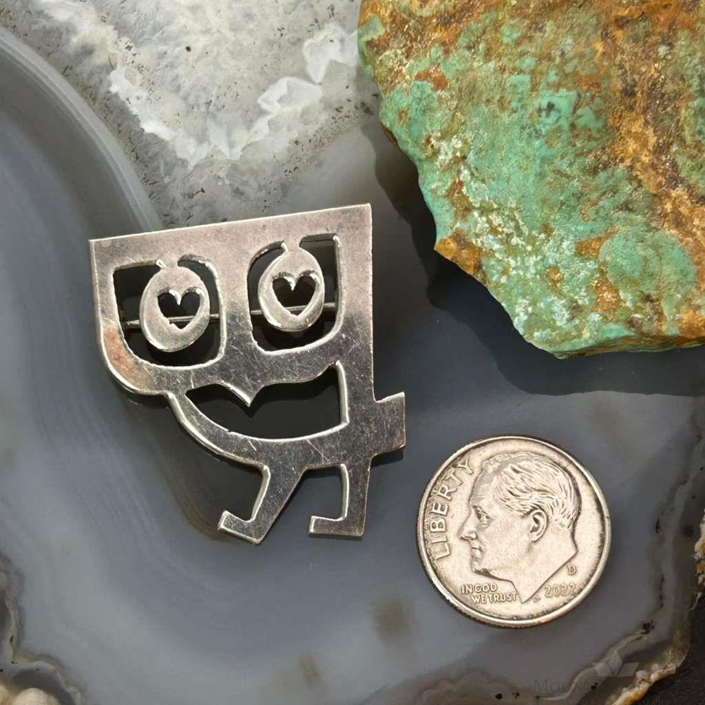 Charles Mik Stousland Sterling Silver Modernist Owl Brooch Pin