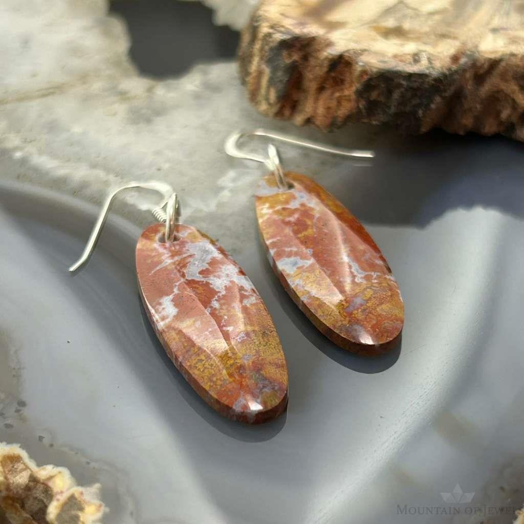 Sterling Silver Oval Plum Moss Agate Slab Dangle Earrings For Women #518