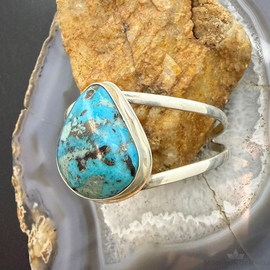 Frank Chavez Sterling Silver Native American Triangle Turquoise Bracelet For Women #1